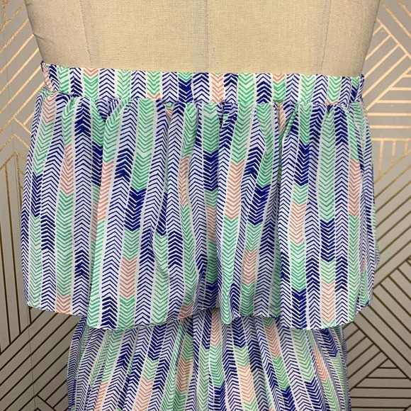 Lemlem Gigi Silk Strapless Romper in Blue Green‎ Chevron Print Size US Small - Picture 7 of 11